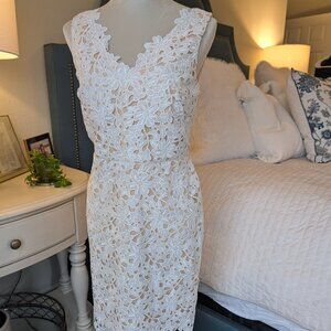 LOFT Cream Lace Dress with Nude Lining | Size 6 (Runs Small)